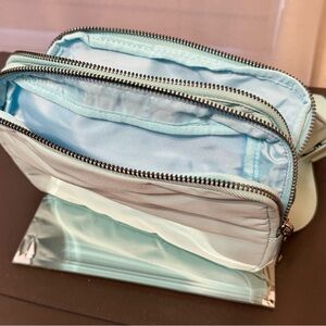Iris & Rainbow Duo Ice Blue Dual-Zip Crossbody with long strap